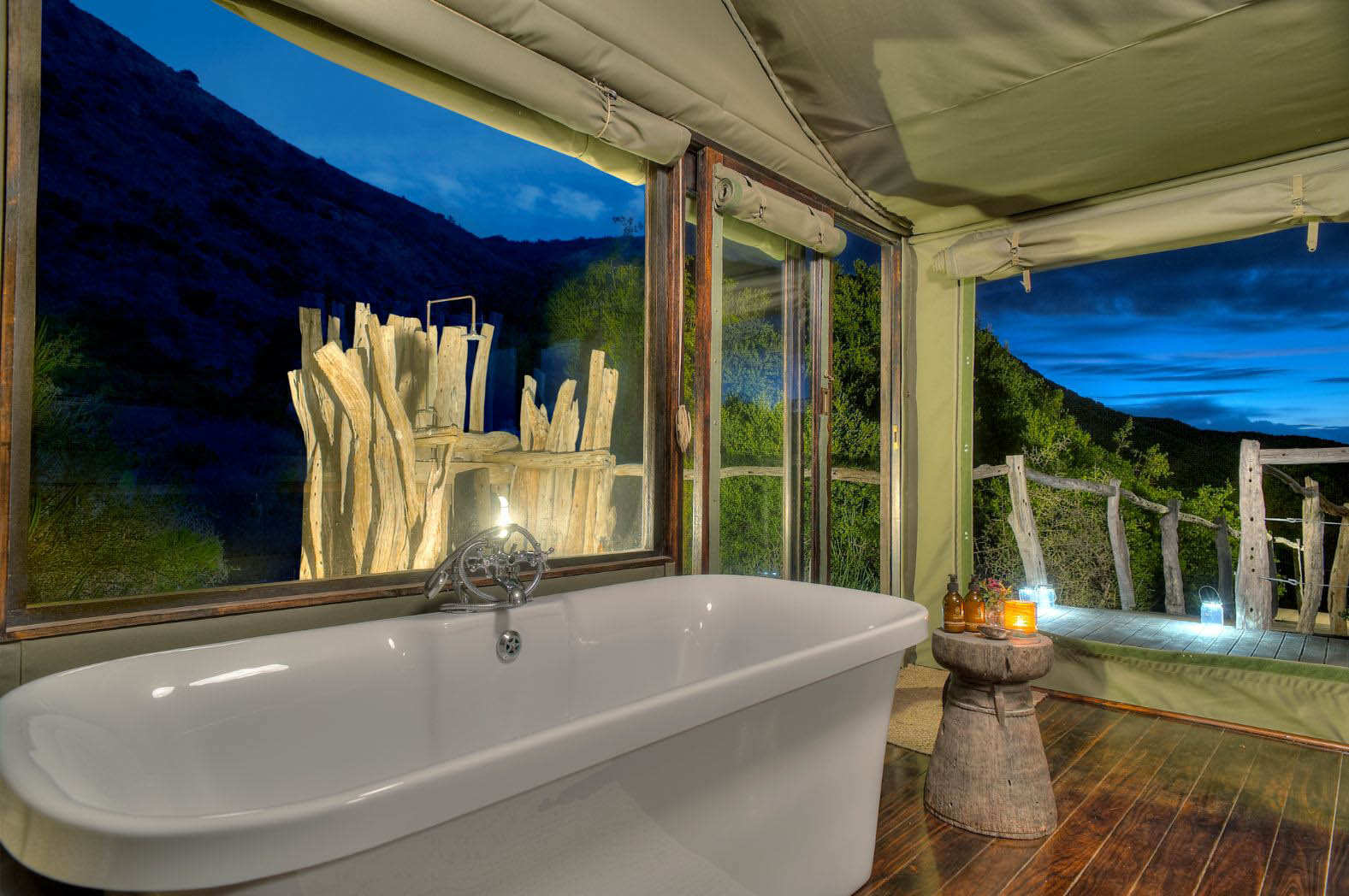 Amakhala Game Reserve Hillsnek Safari Camp Tent Bathroom At Night